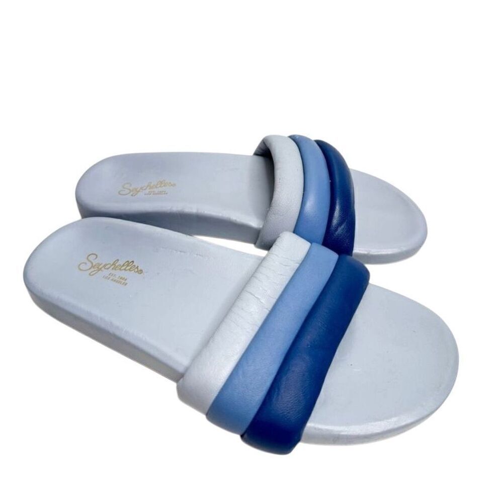 Seychelles Sandals Size 9 Leather Low Key Blue‎ Bright Open Toe Slides